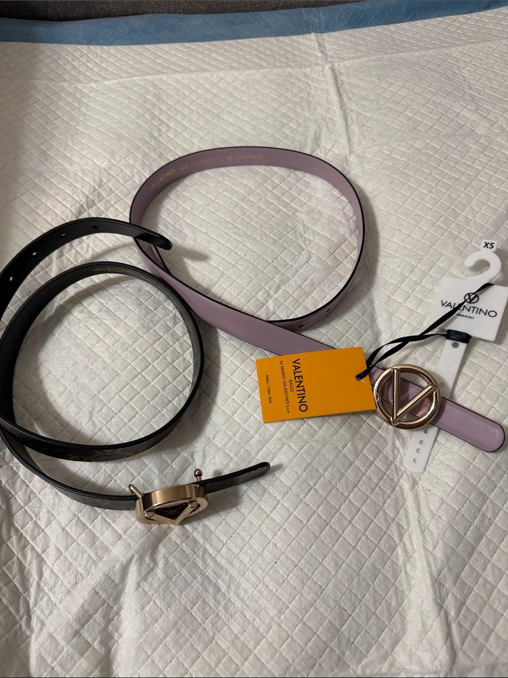 Valentino Pink and Black Leather V-Buckle Belt bundle